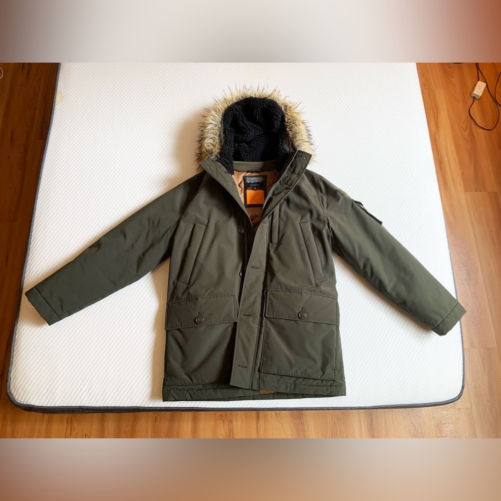 J. Crew Nordic Parka, PrimaLoft lining, Olive, Size Med